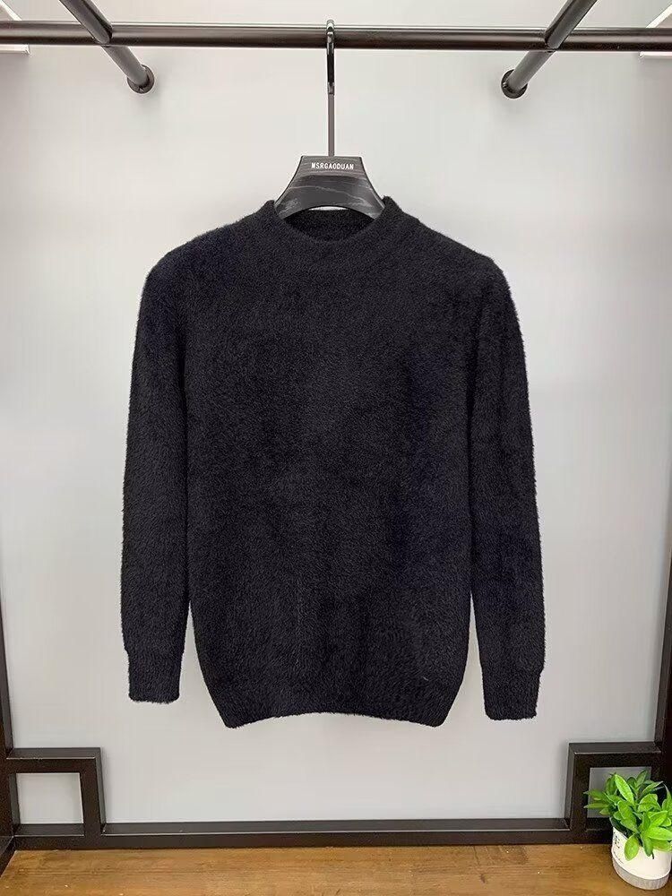 Abbigliamento maschile Maglione in pile di visone a collo alto da uomo, autunno e inverno, più maglione lavorato a maglia spesso in velluto, caldo, con collo medio, top, vestiti alla moda_voghion.com