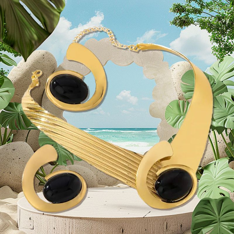 1 Of Charming Elegant Inlaid Acrylic Earrings And Necklace Set With Exaggerated Design_voghion.com