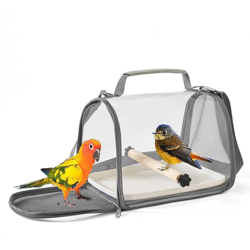 Portable Bird Travel Carrier Small Bird Parrot Pet Wood Standing Bag Cage With Side Perch Soft Mat Mesh Bird Window Accesso Z1C9_voghion.com