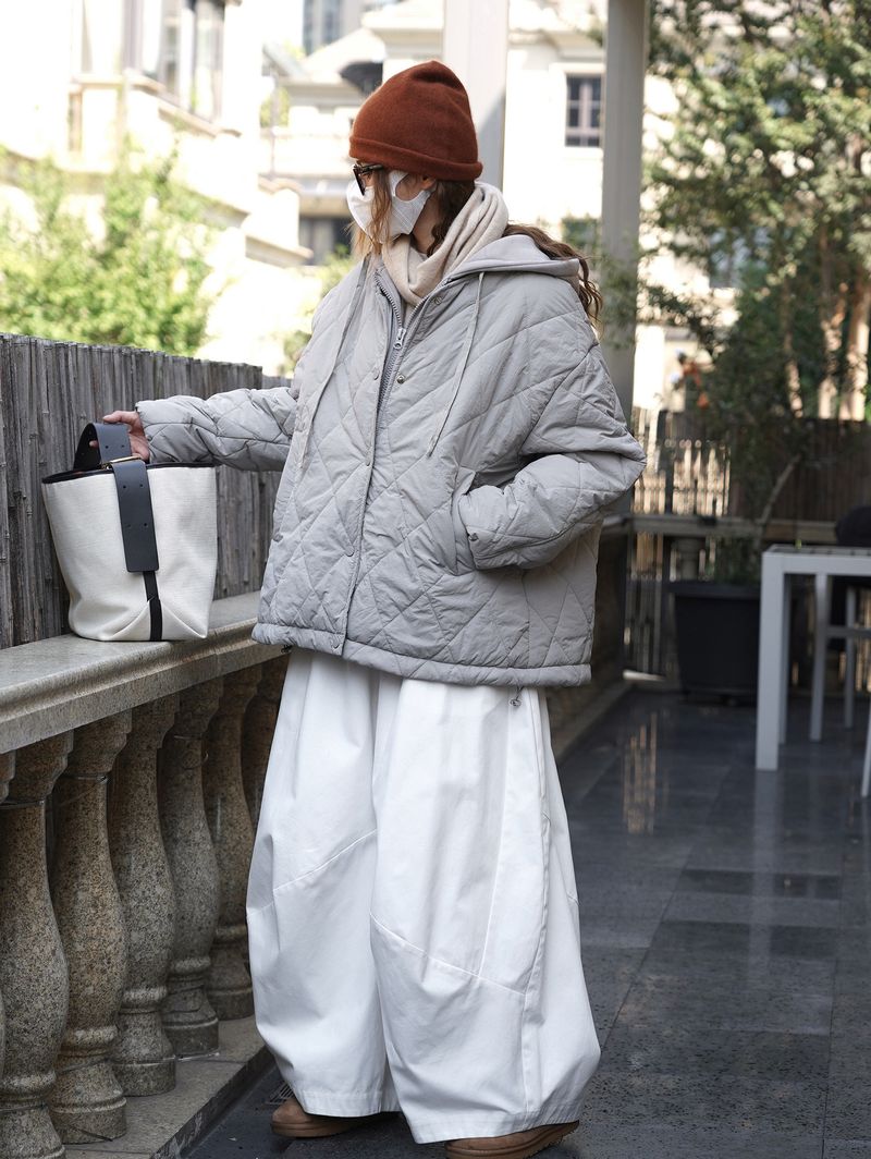 Giacca corta monopetto con cappuccio e motivo a rombi, stile Louvre, per ragazza, invernale, nuova, giapponese, morbida e ampia_voghion.com