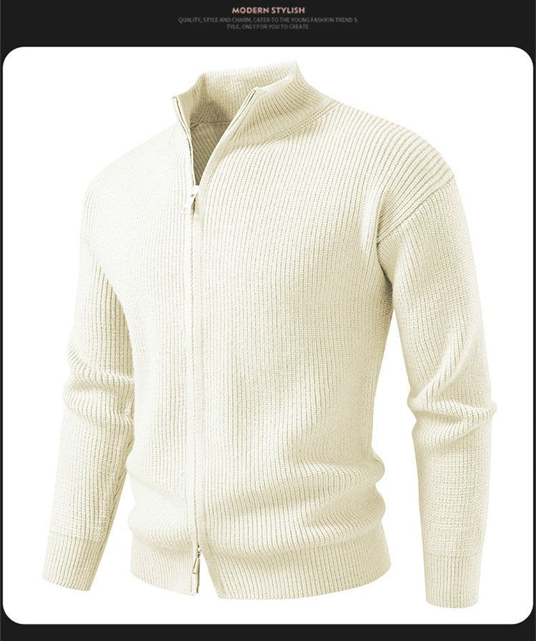 Men's Fashion Solid Color Knit Cardigan With Stand Collar, Loose Fit Long Sleeve Sweater For Casual & Sporty Style_voghion.com