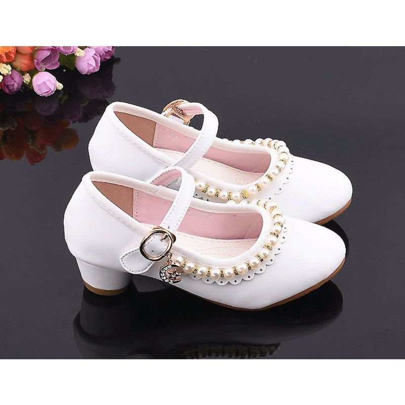 Abito da principessa Festa di matrimonio Tacco alto con perle Scarpe da ballo per bambine Sandali glitterati Scintillanti_voghion.com