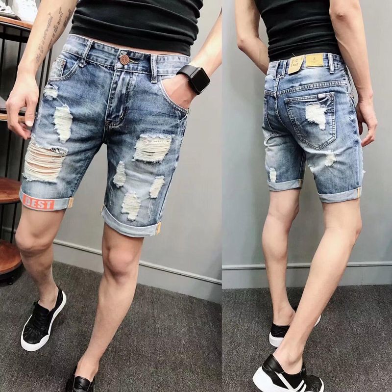 Men's Casual Denim Shorts Loose Fit Summer Shorts With Stretch, Washed & Non-Iron, Mid Waist, Straight Leg (Dark Blue)_voghion.com