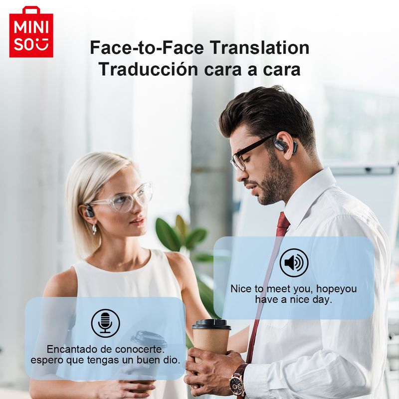 MINISO MS162 Intelligent Bluetooth Translation Earbuds Wireless Headphones Chat Headset Office Travel,16mm Driver Unit_voghion.com