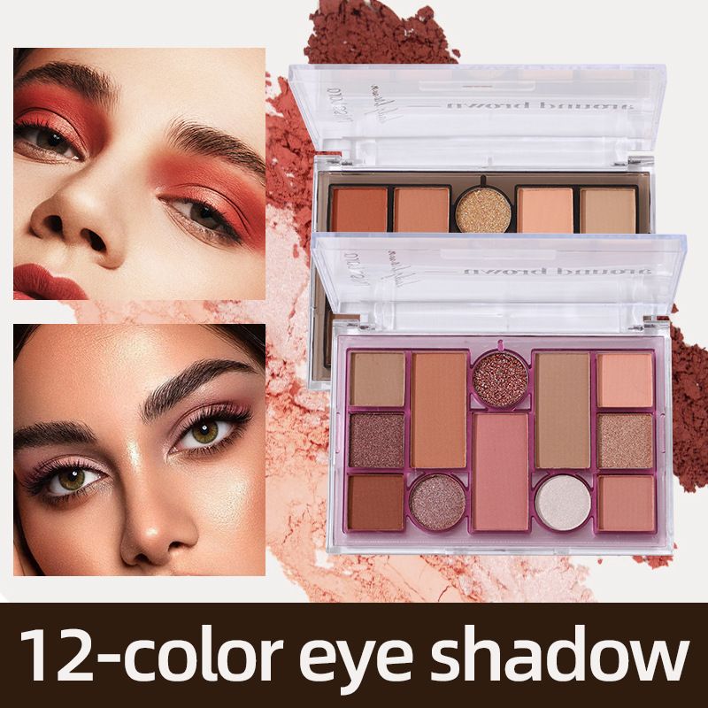 Neue 12-Farben-Platte, natürlich hart zum Entfernen von Make-up, Perlmuttlicht explodiert, mattierter Lidschatten ist zart und leicht zu verblassen_voghion.com