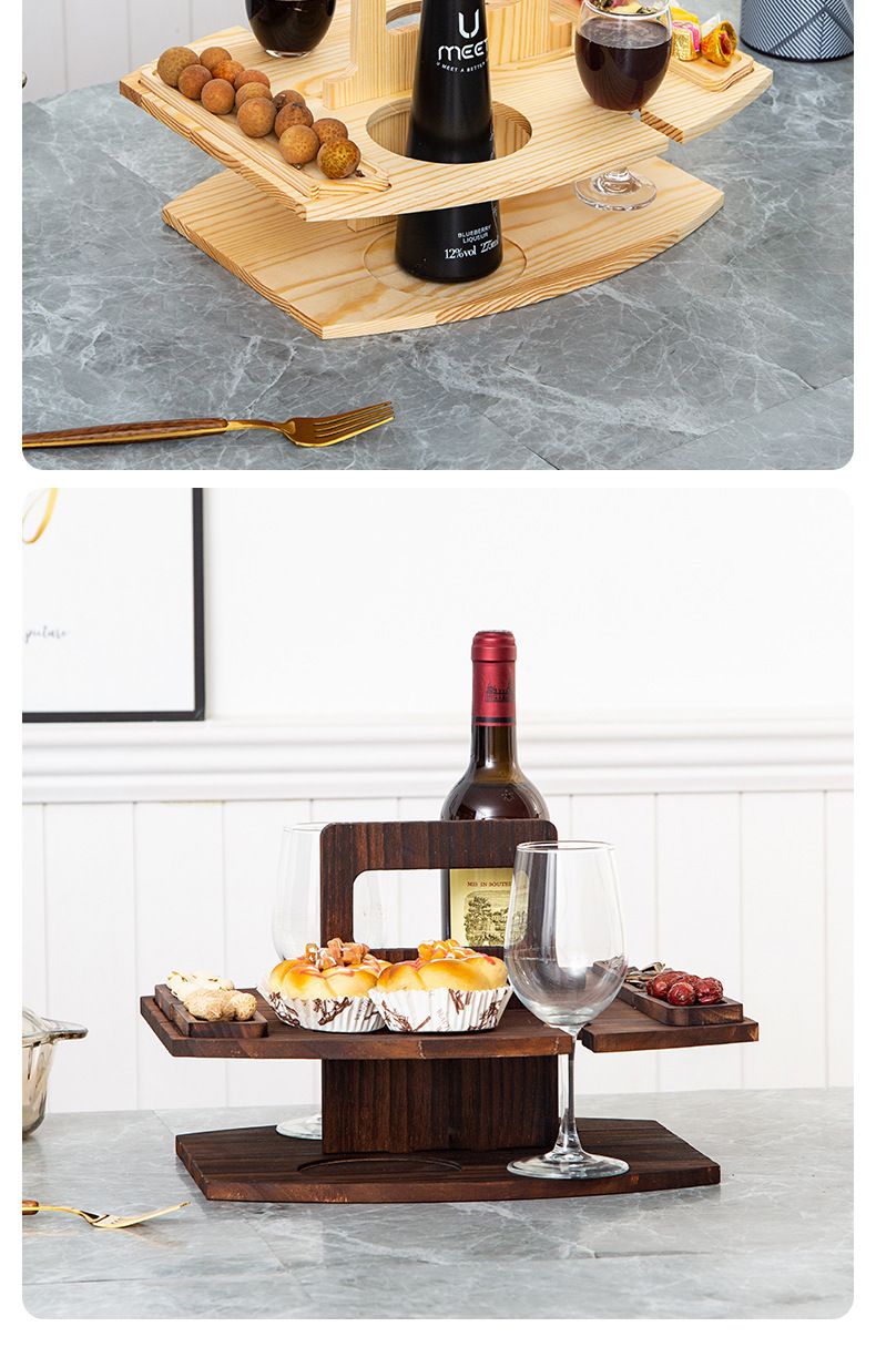 Multi-Purpose Wooden Wine Rack & Picnic Table – Scandinavian-Style Detachable 2-Tier Organizer For Bottles, Glasses & Snacks, Outdoor & Home Use_voghion.com