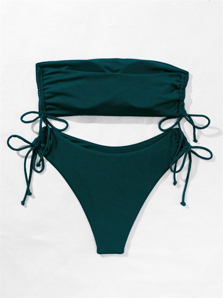 Damenbekleidung Split Tube Top Bikini Einfarbig Sexy Damen Badeanzug Mehrfarbig_voghion.com
