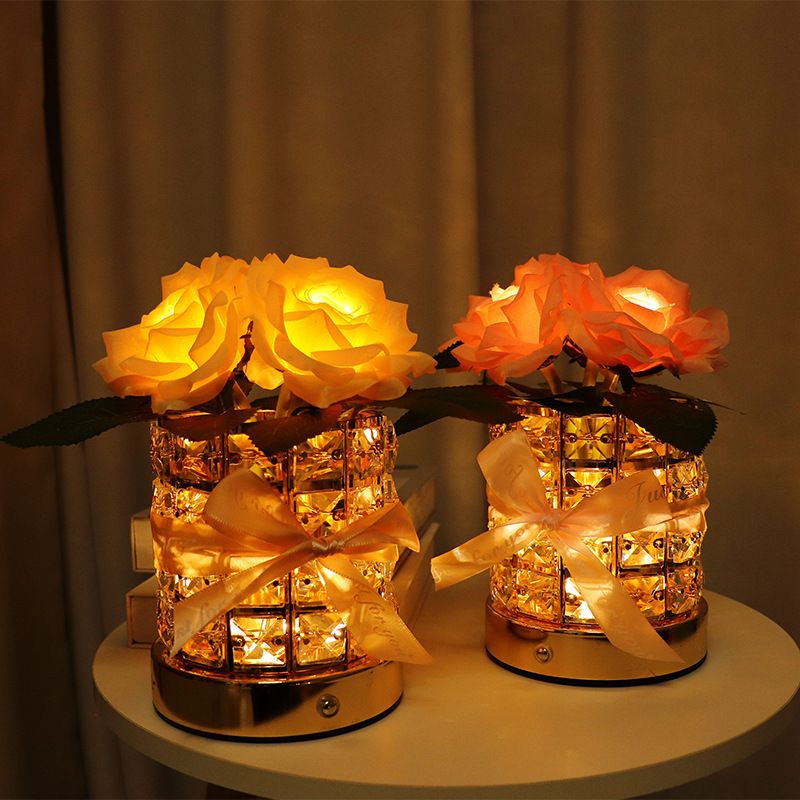 Nueva lámpara de ambiente de escritorio de cristal rosa, decoración de dormitorio, luz de cama, luz de noche, regalo de cumpleaños, decoración de ramo_voghion.com