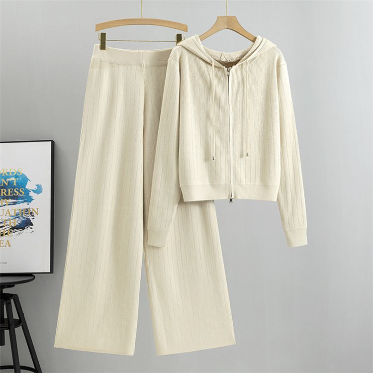 Damenbekleidung High-End-Mode Casual Sports für Frauen Herbst und Winter Hot Dia Kapuzenjacke Weite Beinhose_voghion.com