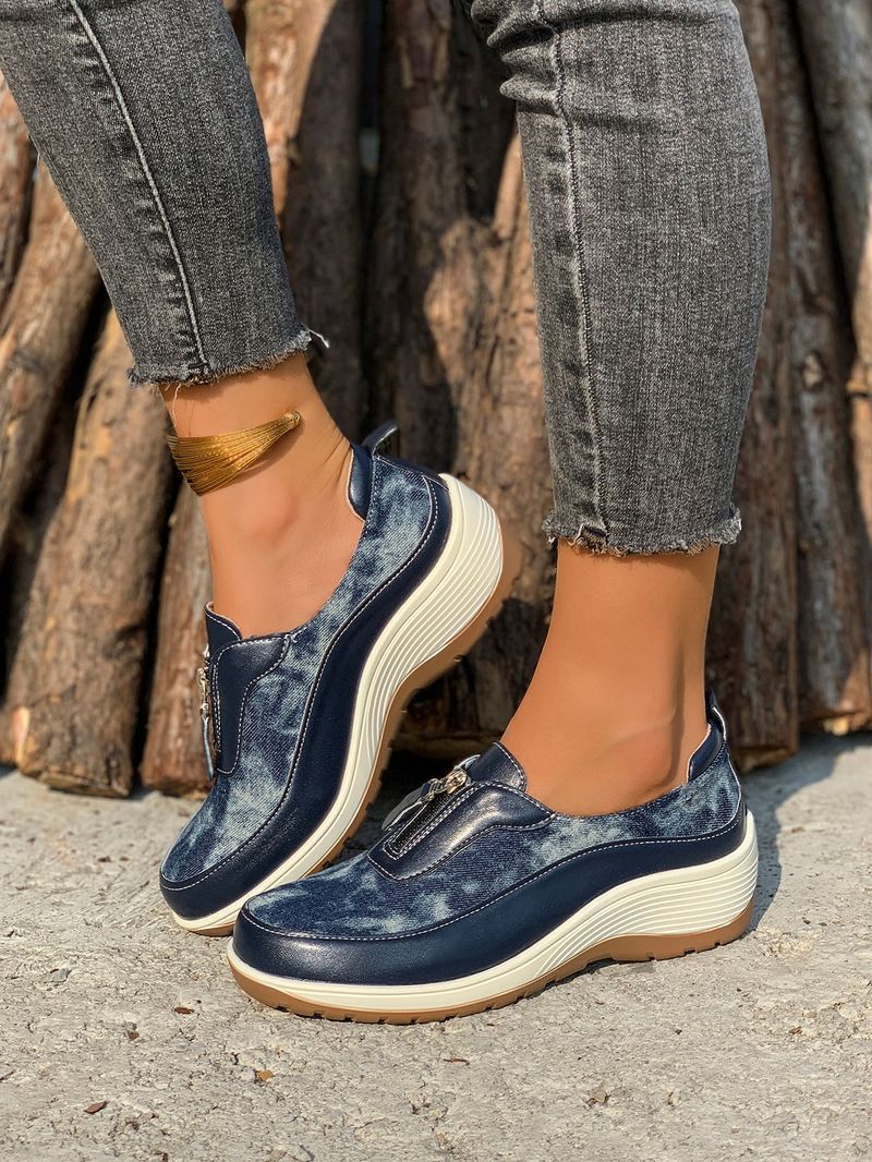 Damenschuhe große Freizeitschuhe farblich passende Leopardenmuster Keilabsatz dicke Sohle runde Zehen Slip-On-Schuhe_voghion.com