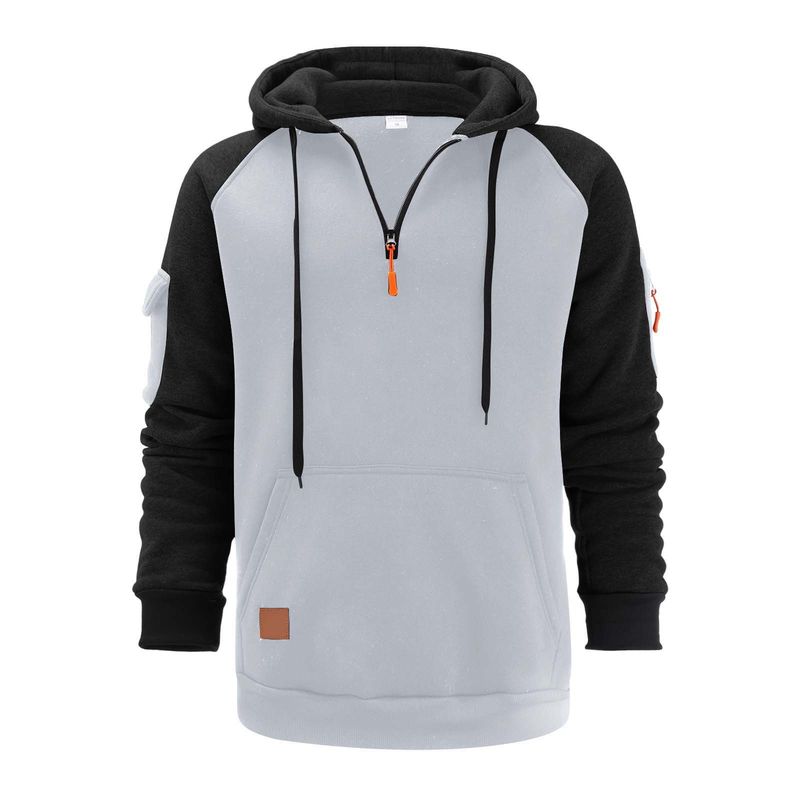 Sweat à capuche de sport à fermeture éclair pour hommes, style transfrontalier européen et américain, avec poches sur les bras, décontracté et polyvalent, automne-hiver_voghion.com