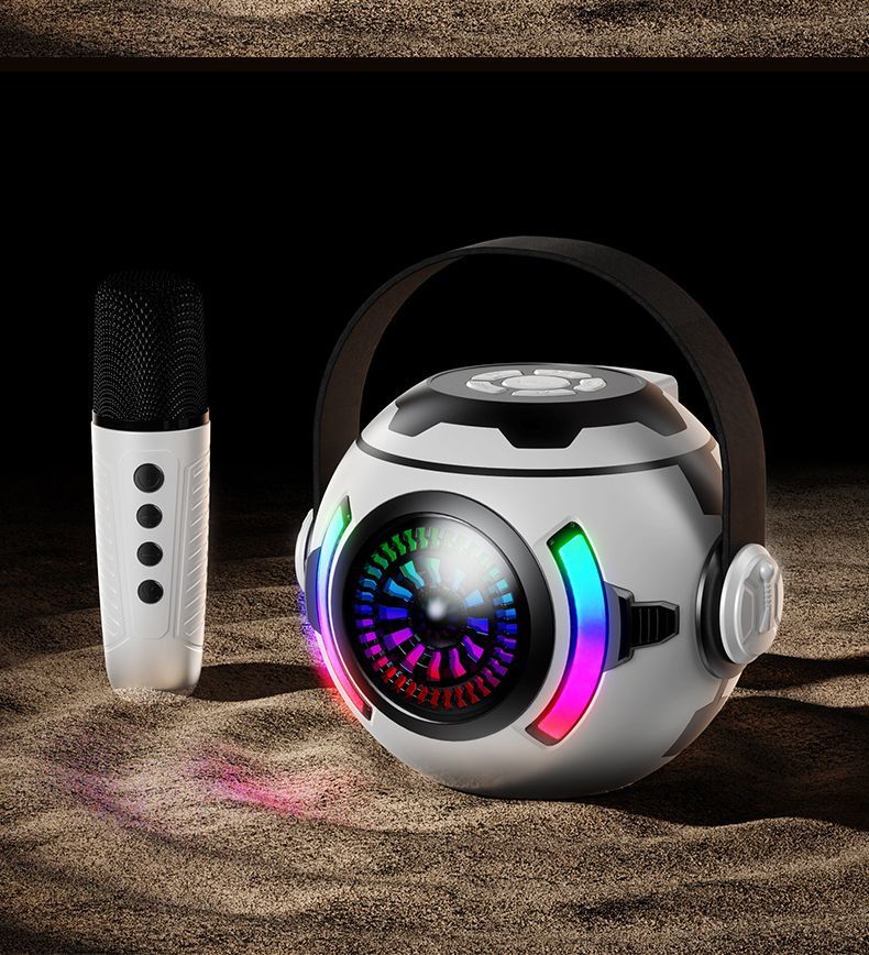 Drahtloses Bluetooth-Mikrofon für Zuhause, Outdoor, KTV, tragbarer Hi-Fi-Singlautsprecher, bunte Neonlichter_voghion.com