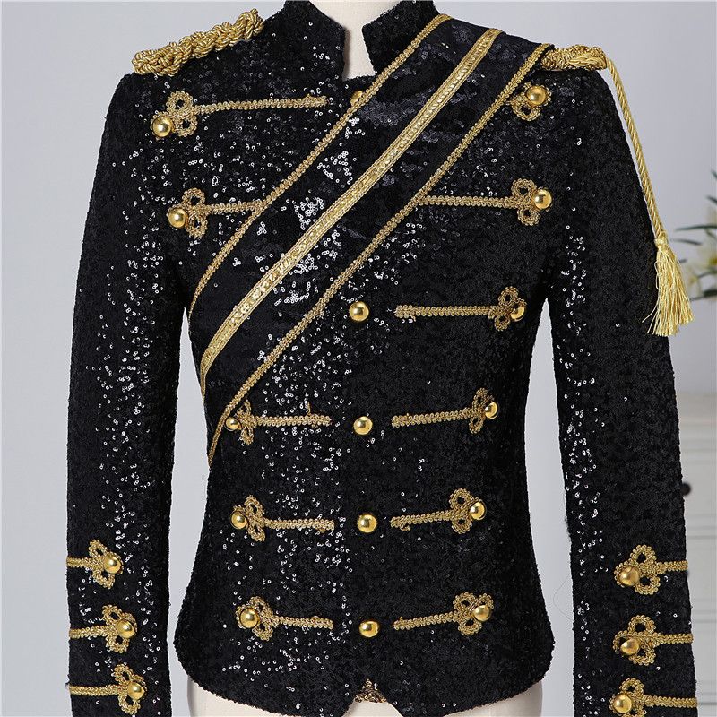 Îmbrăcăminte bărbătească cu paiete, costume de spectacol, banchet, invitat, cântăreț rock, îmbrăcăminte cu guler înalt_voghion.com