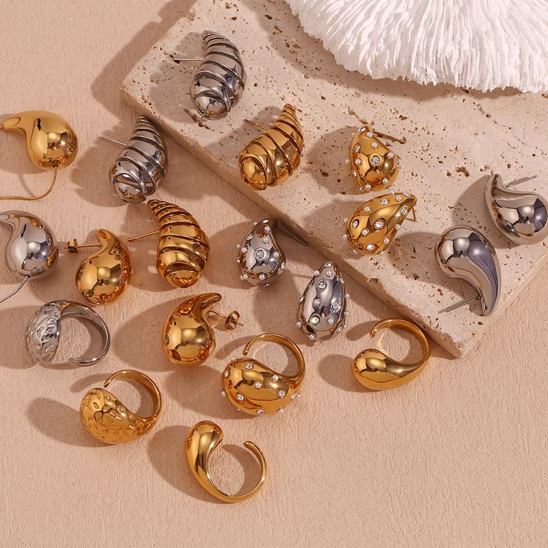 Orecchini pendenti lucidi retrò per donna, in acciaio inossidabile placcato oro, a forma di pera, tridimensionali_voghion.com