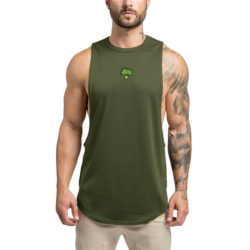 West Blue Flower Bedrucktes Fitness-Tanktop für Herren, Sommer, Muskelfitness, Sport, Campbell-Schulter, großer Schlitz, ärmellos_voghion.com