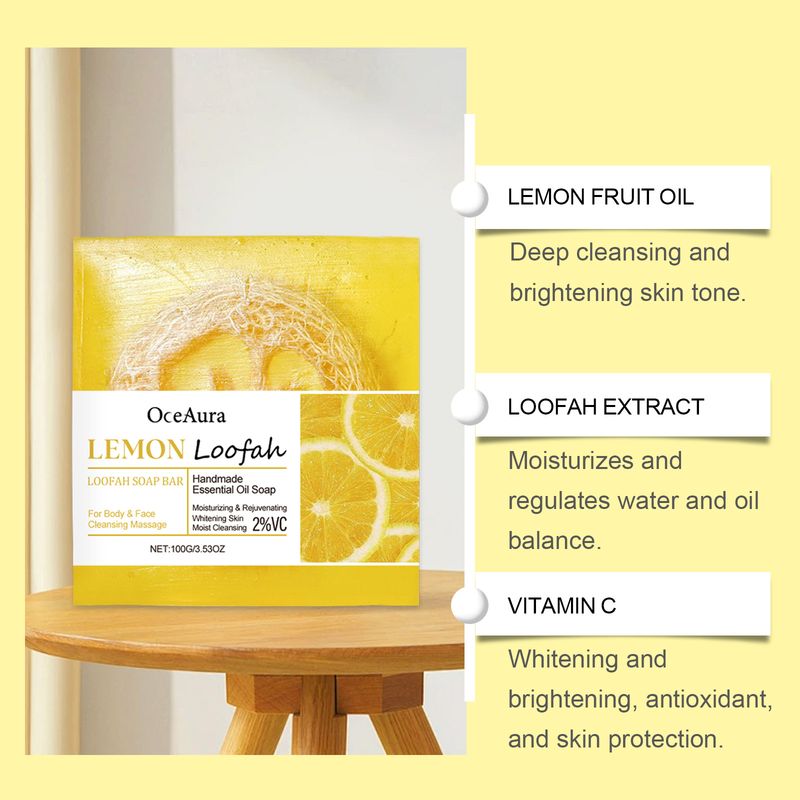 OceAura Lemon Luffa Bath Soap Lemon Soap Body Mild Cleansing Oil Control Refreshing Cleansing Bath Soap_voghion.com