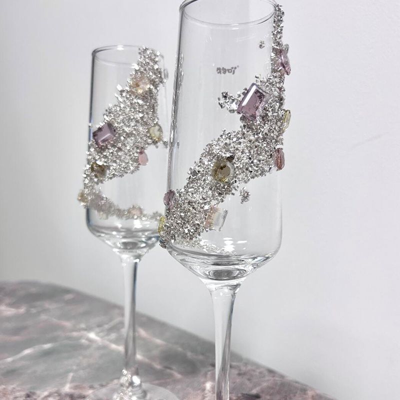 Pair Champagne Handmade Material Kit Engagement Wedding Toast Glasses Gift_voghion.com