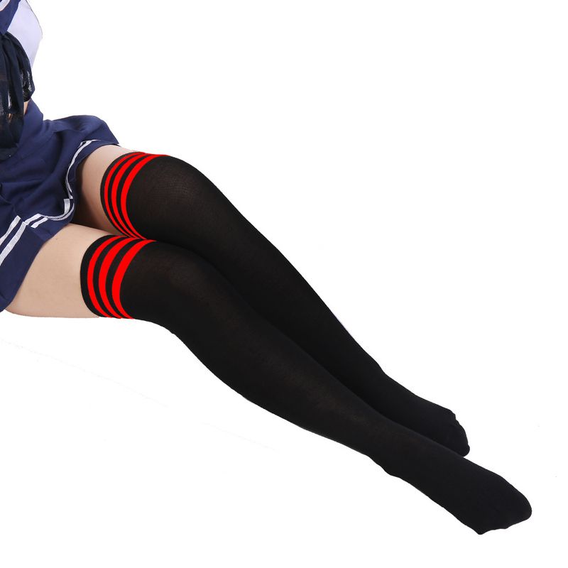 Calzini Harajuku in stile college giapponese, con tre strisce bianche e nere, da donna, sopra il ginocchio, da calcio, lunghi e alti_voghion.com