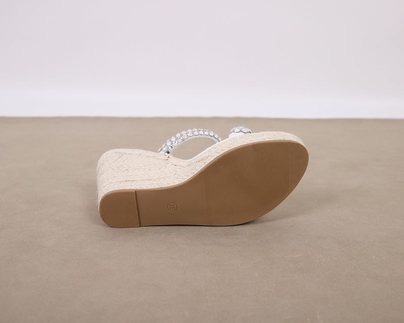 Women's Shoes Summer Wedge Heeled Thick Soled High Heeled Flip Flops Sandals With Rhinestones Straw Woven Rope Bottom Holiday Style Women's Shoes_voghion.com