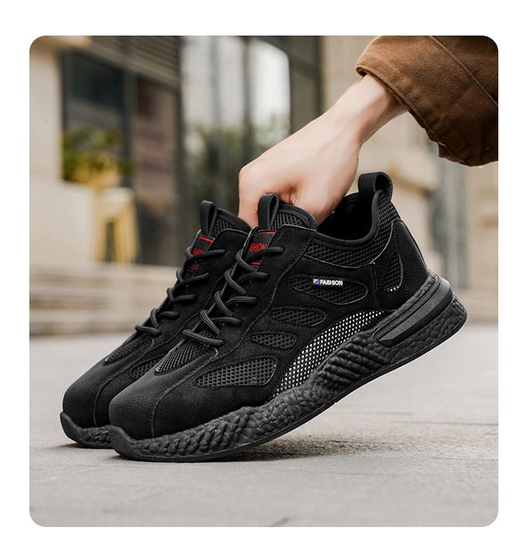 Safety Summer New Breathable Hollow Mesh Men's Non-Slip Soft Sole Sports Casual Work Shoes_voghion.com
