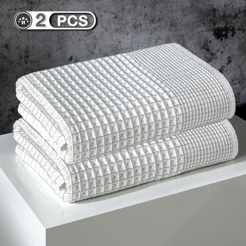 2 Piece Set Pure Cotton Waffle Large Bath Towel 80*152 Cm Large Adult Bath Towel_voghion.com