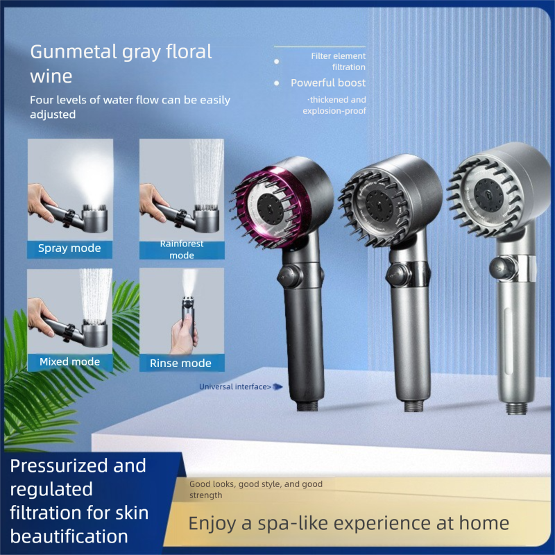 Duschkopf-Set mit Handbrause, leistungsstarkem Filter und Druckverstärkungsschlauch für das Badezimmer zu Hause_voghion.com