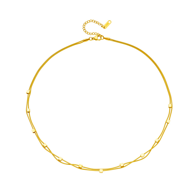 Ευρωπαϊκό και αμερικανικό διασυνοριακό απλό μοντέρνο ρετρό μεταλλικό κολιέ από τιτάνιο και ατσάλι, μικρός κύβος, διπλής στρώσης_voghion.com