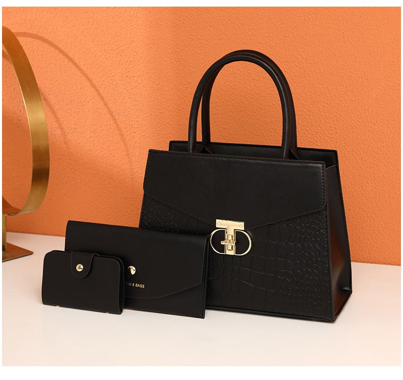 Women's PU Leather Crossbody Shoulder Bag Set - Stone Texture Multi-Functional Handbag With Zipper Closure For Daily Use (Black, Red, Brown, Khaki)_voghion.com