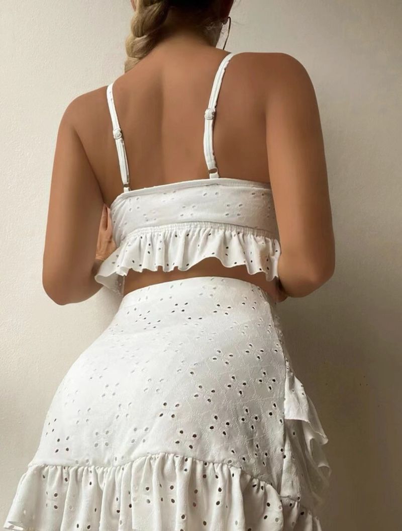 Swimsuit Women's Large Size Skirt Solid Color Bikini Three-piece Set Sexy Ruffle Edge Slim Split_voghion.com