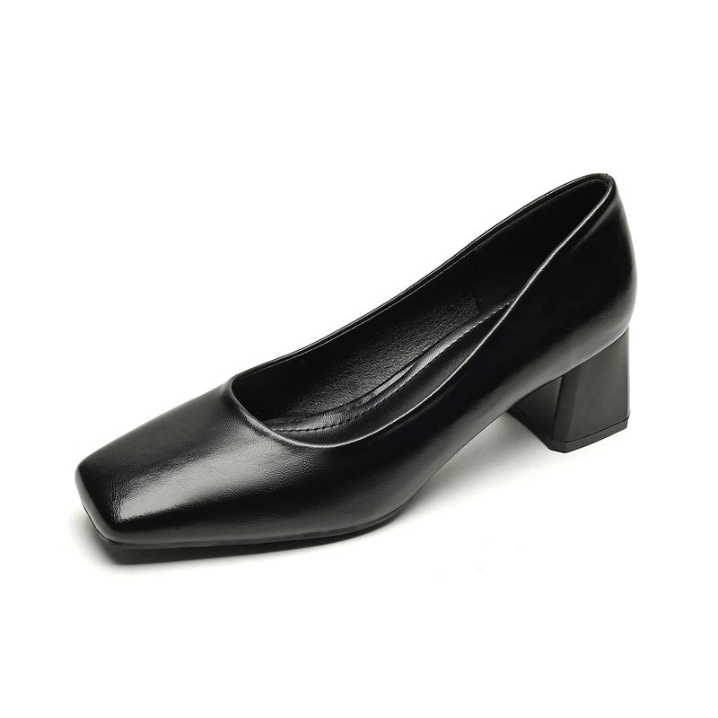 Coarse Heel Single Shoes Women's Shallow Mouth Temperament Commuting Work Shoes One Pedal Temperament High Heels_voghion.com