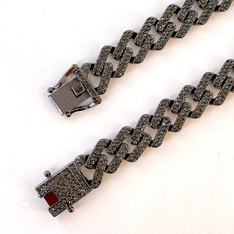 Hiphop Gun Black Miami Cuban Chain 13MM Cinza Liga Completo Diamante Colar Acessórios_voghion.com