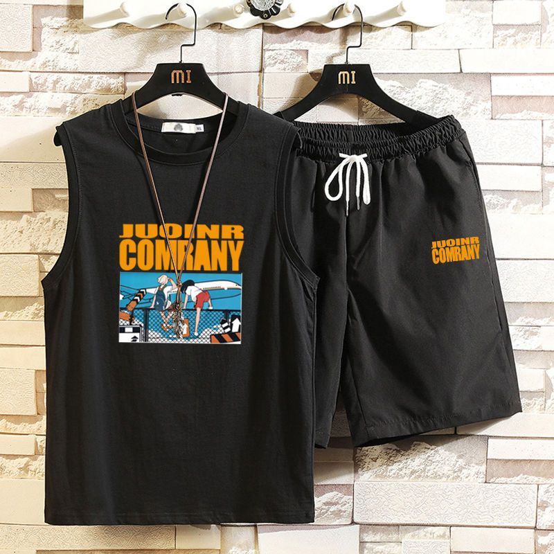 Men's Sports Casual Suit Couples All-Match Loose Round Neck Vest With Five-Point Shorts_voghion.com