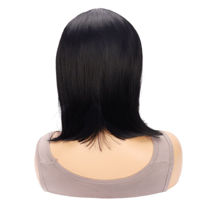 Synthetic Clip-in Women's Wigs V Shaped Hollow Black Short Bob Half Head_voghion.com