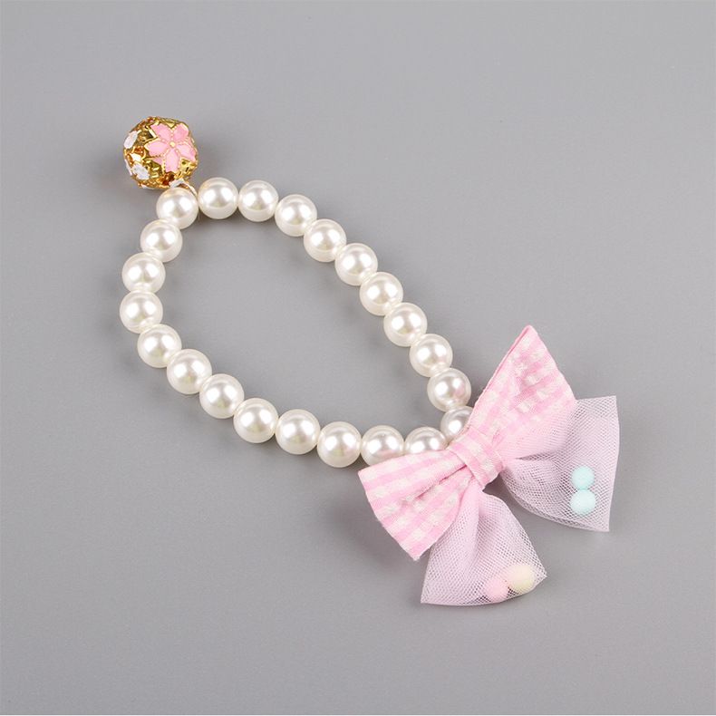 Collar de perlas para mascotas, collar elástico con lazo, joyería para gatos, osito de peluche, banda para el cuello para perros pequeños y medianos_voghion.com
