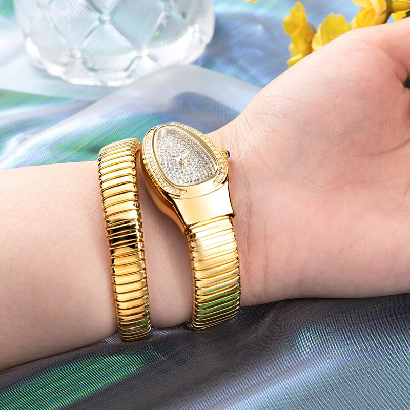 Fahion Brand MISSFOX Gold Snake Women Watch Full Steel Quartz Writwatche Hip Hop Diamond Jewelry Bracelet Lady_voghion.com