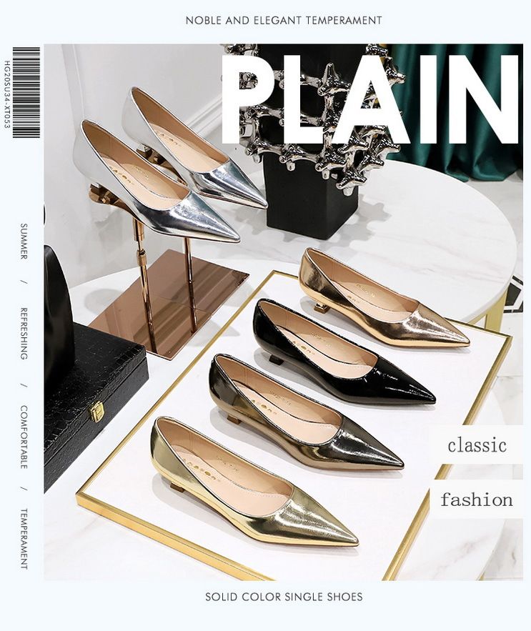 Women's Elegant Retro Pointed Toe Low Heel Pumps - Comfortable Slip-On Dress Shoes For Spring & Fall In Gold, Silver, Black, Gunmetal, Champagne_voghion.com