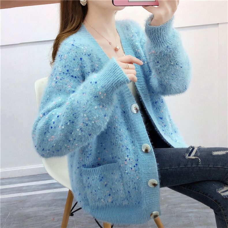 Cardigan oversize in morbida pelliccia sintetica di visone con scollo a V, maglione casual chic invernale da donna_voghion.com