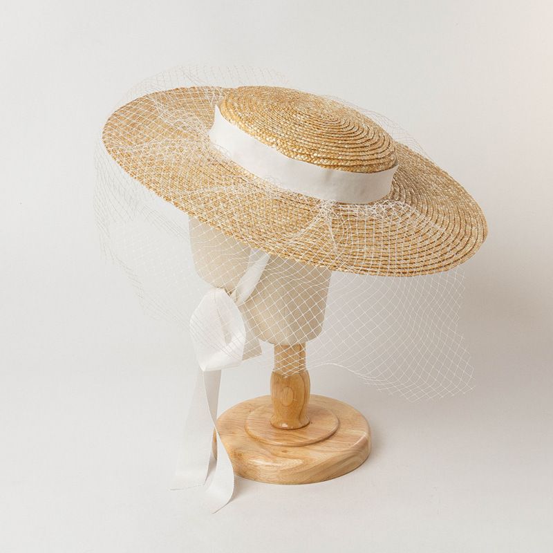 Moda Bambini nuova decorazione in rete a rete piatta con parasole e protezione solare cappello di paglia concavo_voghion.com