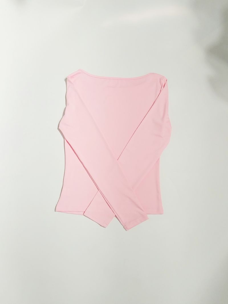 T-shirt a maniche lunghe slim fit ispirata da donna – Top girocollo con spalle scoperte in tessuto elasticizzato in seta di latte, versatile per autunno e inverno_voghion.com