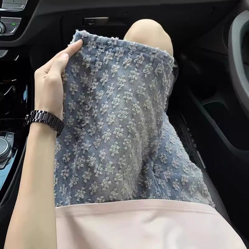 Amerikanische Retro-Jacquard-Jeansshorts für Herren, Sommer, dünnes Design, zerrissene Fünf-Punkt-Hose, lockere Freizeitshorts_voghion.com