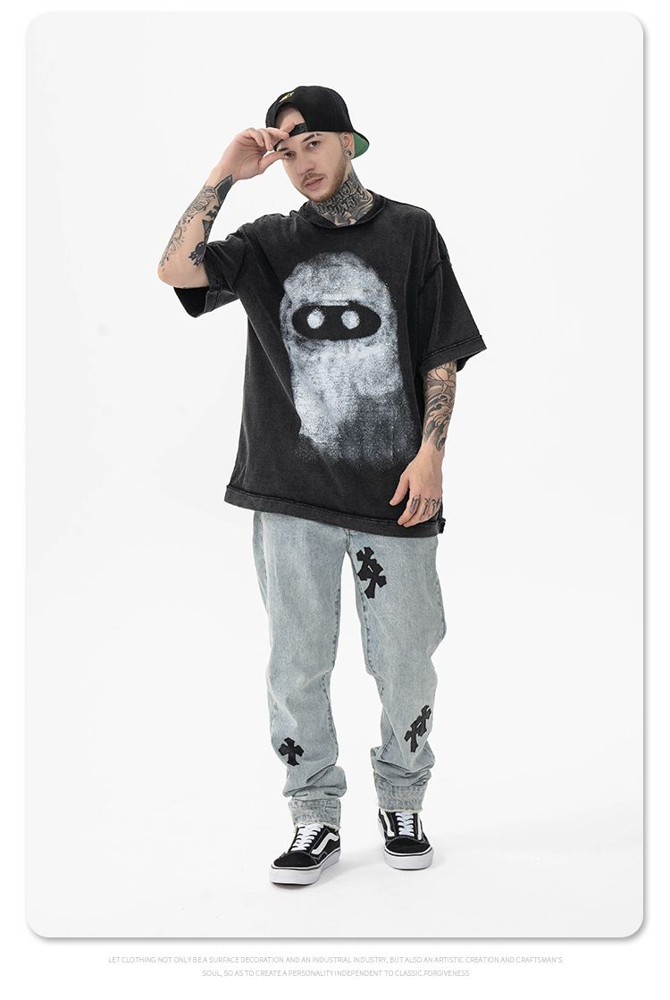 MERCURY FG Men's Wear | 2024 Spring/Summer New Product Trendy Brand Fun Funny Graffiti Cartoon Portrait Printed Short sleeved_voghion.com