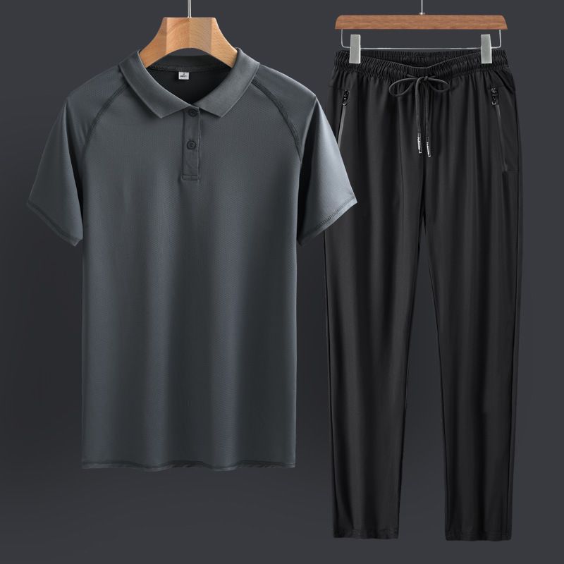 LazyZoom Comodo completo sportivo da uomo in seta ghiacciata per papà, casual a maniche corte, completo estivo per uomini di mezza età e anziani_voghion.com