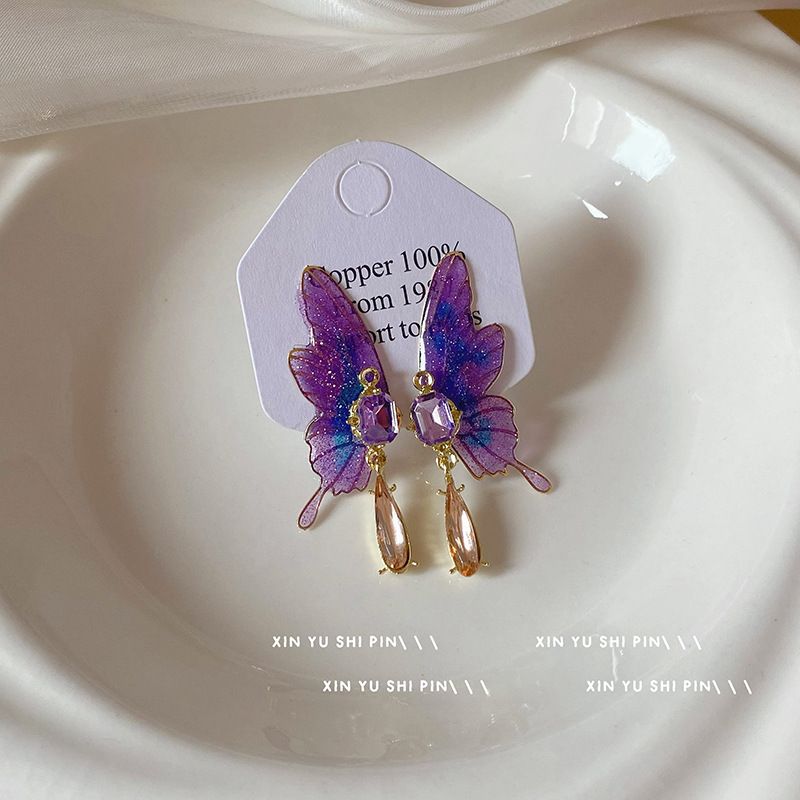 Midsummer Dream Purple Butterfly Ins Cool Light Luxury Chinese Style Super Fairy Non-pierced Earrings For Women_voghion.com