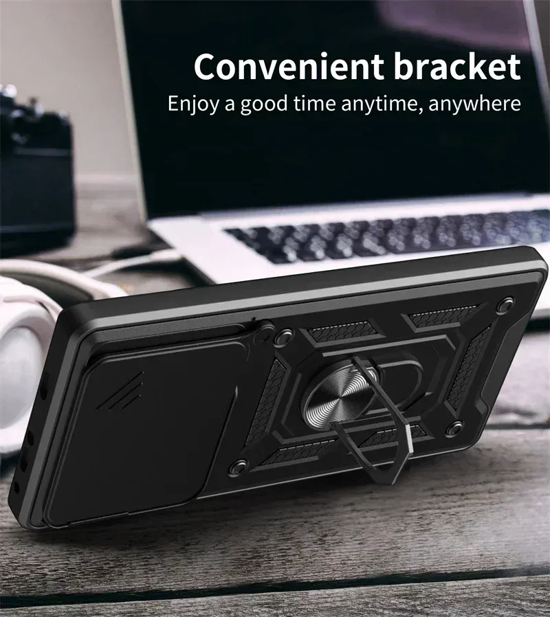 Etui do Xiaomi 15 Pro 14T Pro 5G Redmi Note 14 5G Slide Camera Lens Protection Magnetyczny pierścień Stand Armor Shockproof Cover_voghion.com