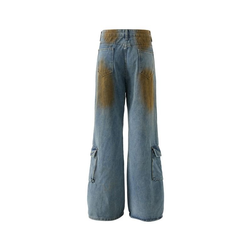 Spring Summer China-Chic Gradual Change Multi Pocket Straight Jeans Men And Women Personality Design Loose Skinny Pants_voghion.com