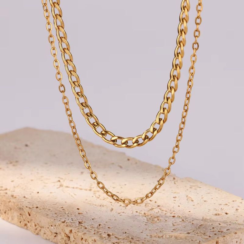 Edelstahl Mehrschichtige Mode Kubanische Kette Halskette Wasserdicht Nicht verblassend Schmuck Weihnachtsgeschenk_voghion.com