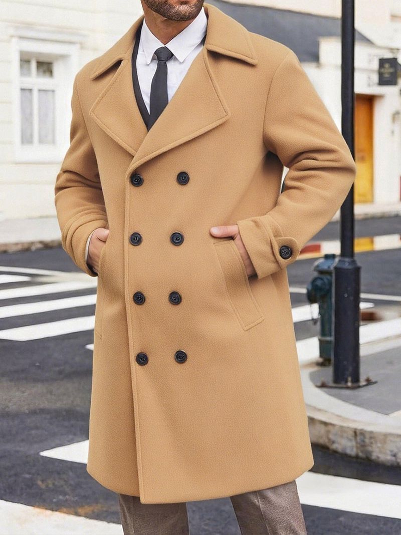 Autumn Winter New Men's Trench Coat Jacket Double-Breasted Mid-Length Woolen Overcoat_voghion.com