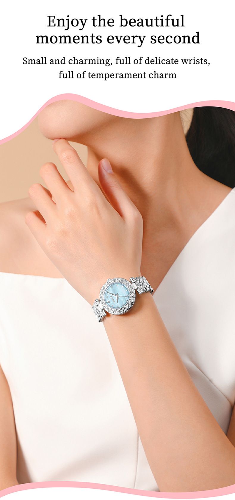 Women's Elegant Waterproof Quartz Watch With Mother-of-Pearl Dial And Diamond Accents, Minimalist Round Wristwatch For Daily Wear_voghion.com