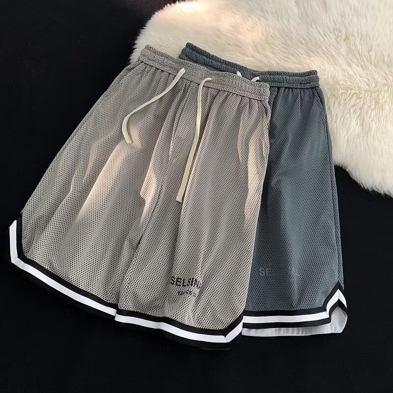 Herrenbekleidung Sommer-Basketball-Shorts aus Eisseide für Herren, atmungsaktive Mesh-Sporthose, große Freizeitshorts_voghion.com