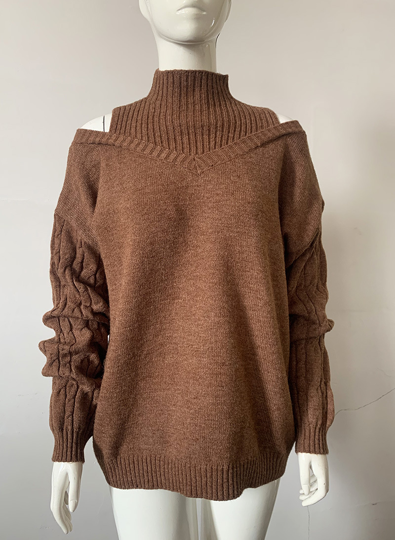 Schulterfreie Damen-Rollkragenpullover für Damen, lockere, grenzüberschreitende Pullover in großer Version für Damen_voghion.com
